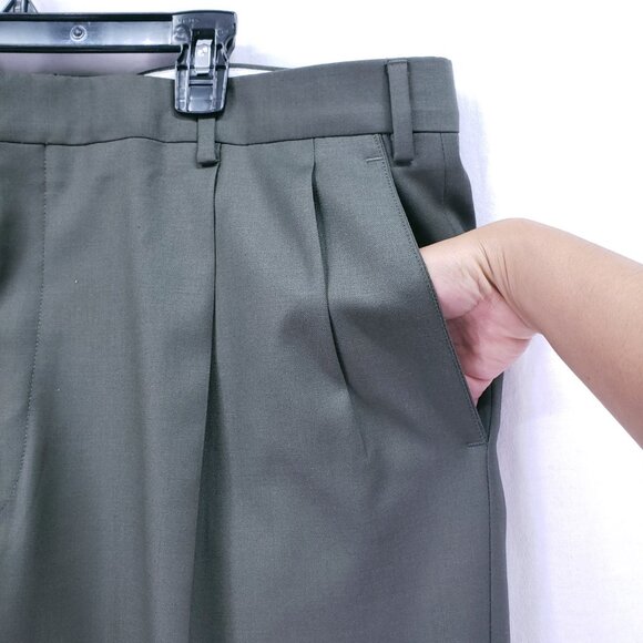 Paul Fredrick 100% Wool Italy Dark Sage Green Pleated Dress Pants Trousers 40R - Picture 8 of 16